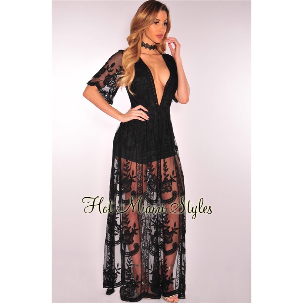 *SOLD* Black lace romper maxi dress